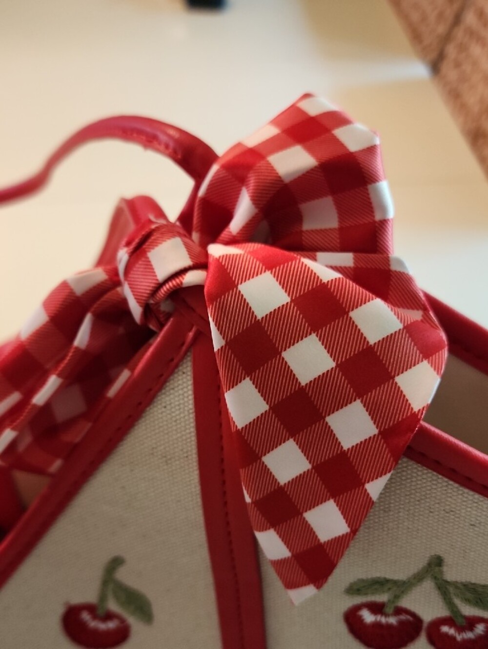 Steve Madden Red & Cream Cherry Canvas Tote with Gingham Bow - Picture 2 of 7